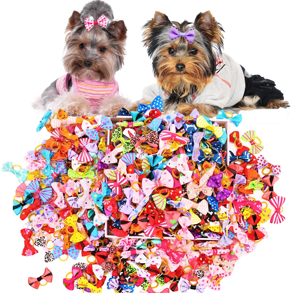 50PCS Dog Bows With Rubber Ban - Pet Supplies In Bulk review and price